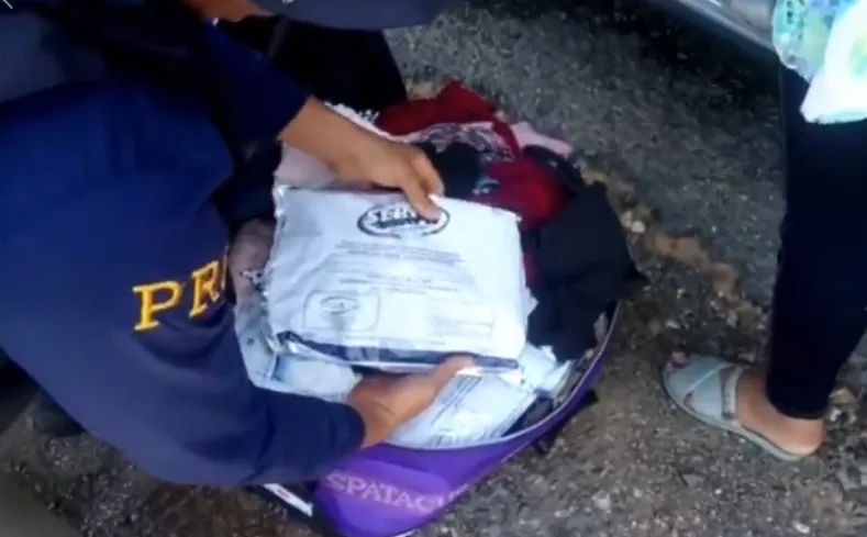 Material foi encontrado durante a fiscalização no compartimento de cargas do veículo