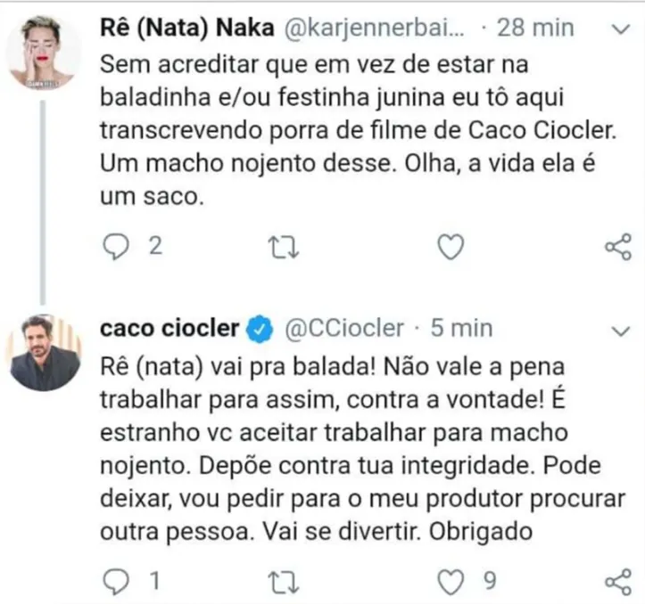 Imagem ilustrativa da imagem Após ser xingado, Caco Ciocler demite funcionária pelas redes sociais