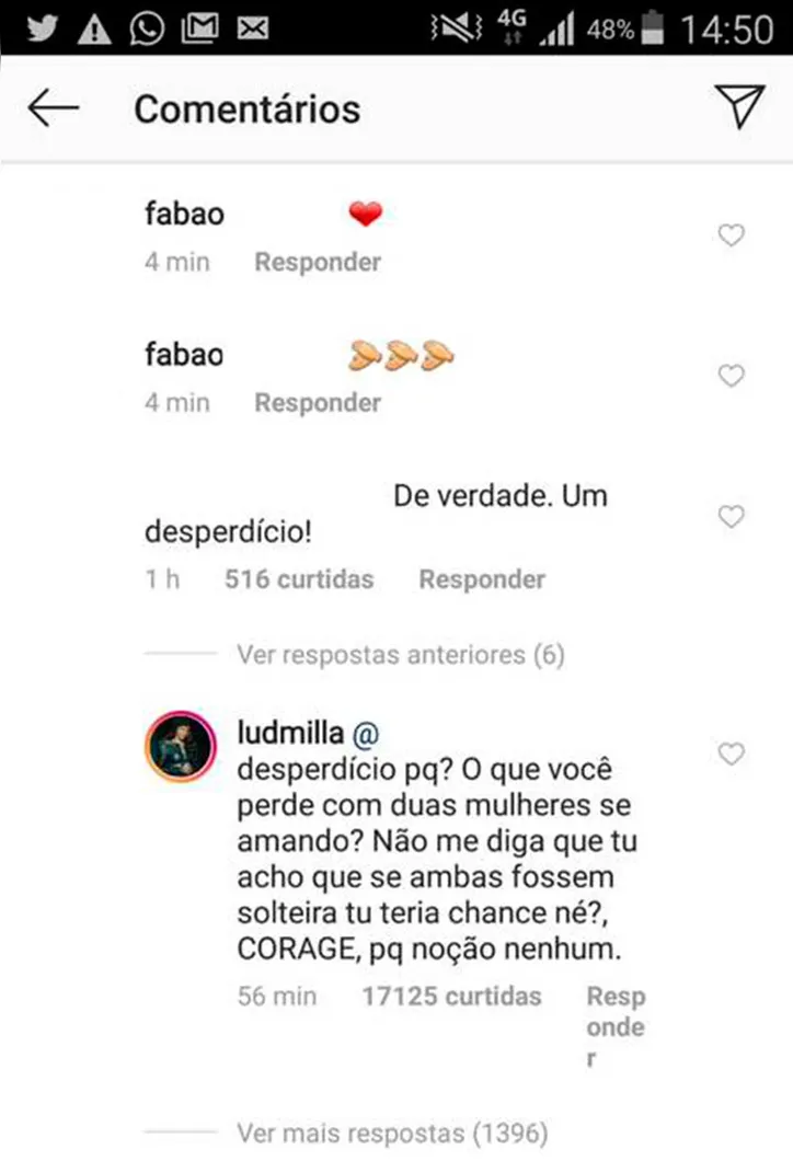 Imagem ilustrativa da imagem Seguidor chama namoro de Ludmilla de desperdício e cantora rebate