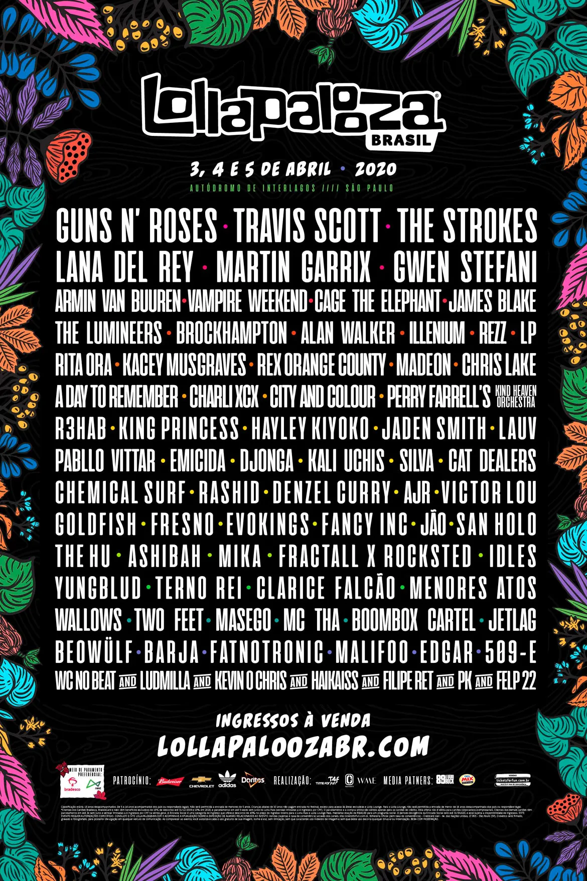 Imagem ilustrativa da imagem Lollapalooza 2020 terá Lana Del Rey, Jaden Smith, Guns N' Roses e mais; veja line-up