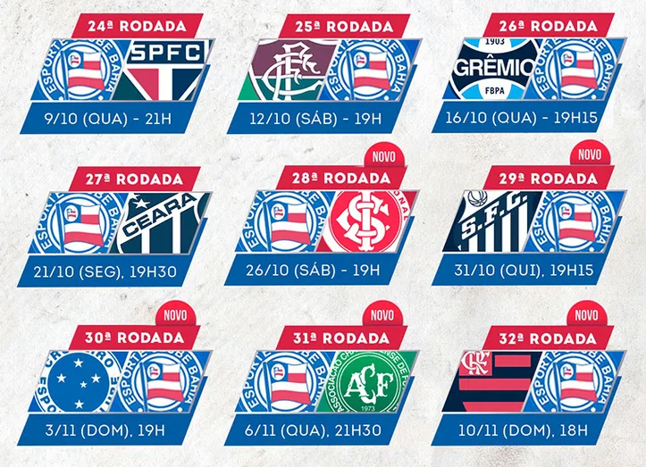 Imagem ilustrativa da imagem CBF divulga datas e horários das partidas do Bahia no Brasileirão