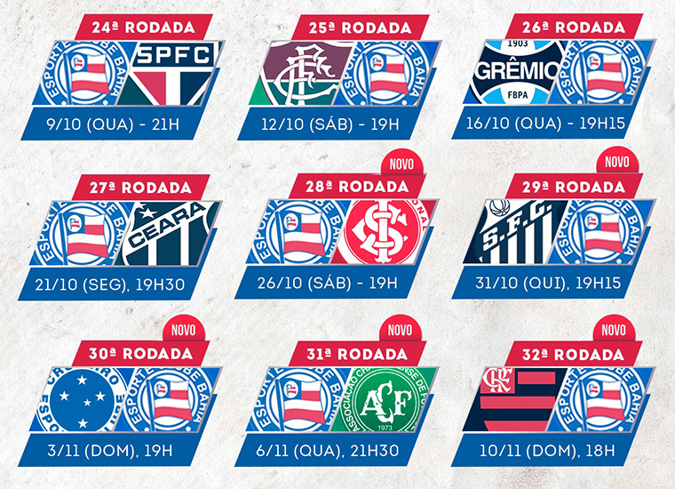 Imagem ilustrativa da imagem CBF divulga datas e horários das partidas do Bahia no Brasileirão