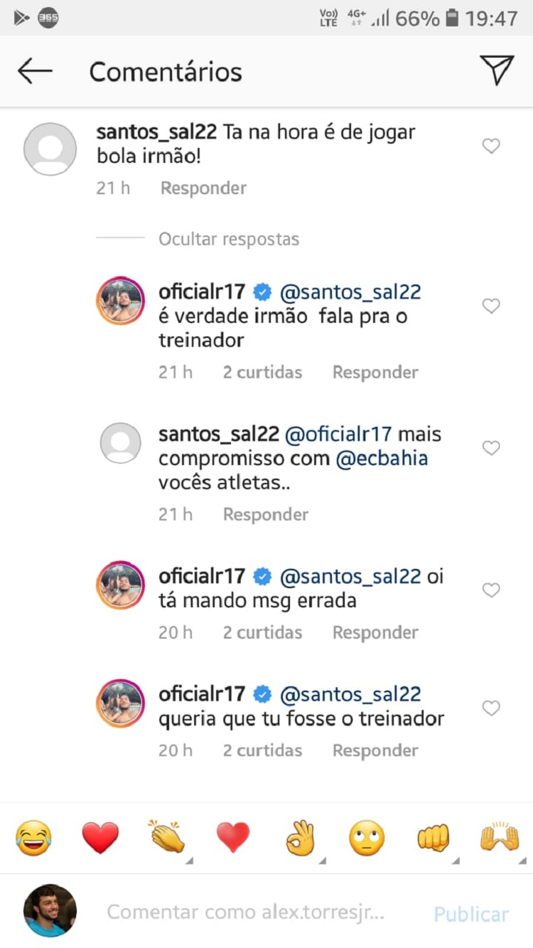 Imagem ilustrativa da imagem Em rede social, Rogério responsabiliza treinador por falta de espaço no Bahia