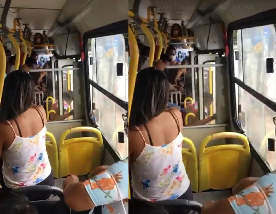 No vídeo, é possível ver a mulher sento chutada para fora do ônibus, por passageiros | Foto: Reprodução | Youtube