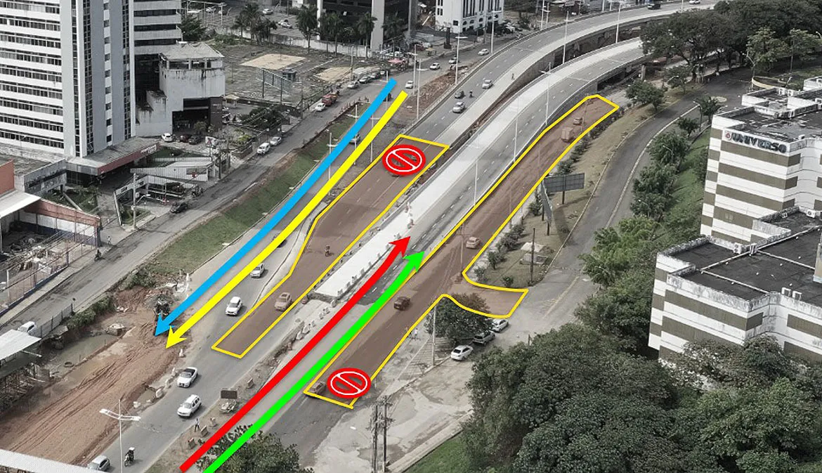 Entre 10 a 24 deste mês, os veículos com destino à Av. Tancredo Neves farão um leve desvio na pista principal | Foto: Secom | Divulgação