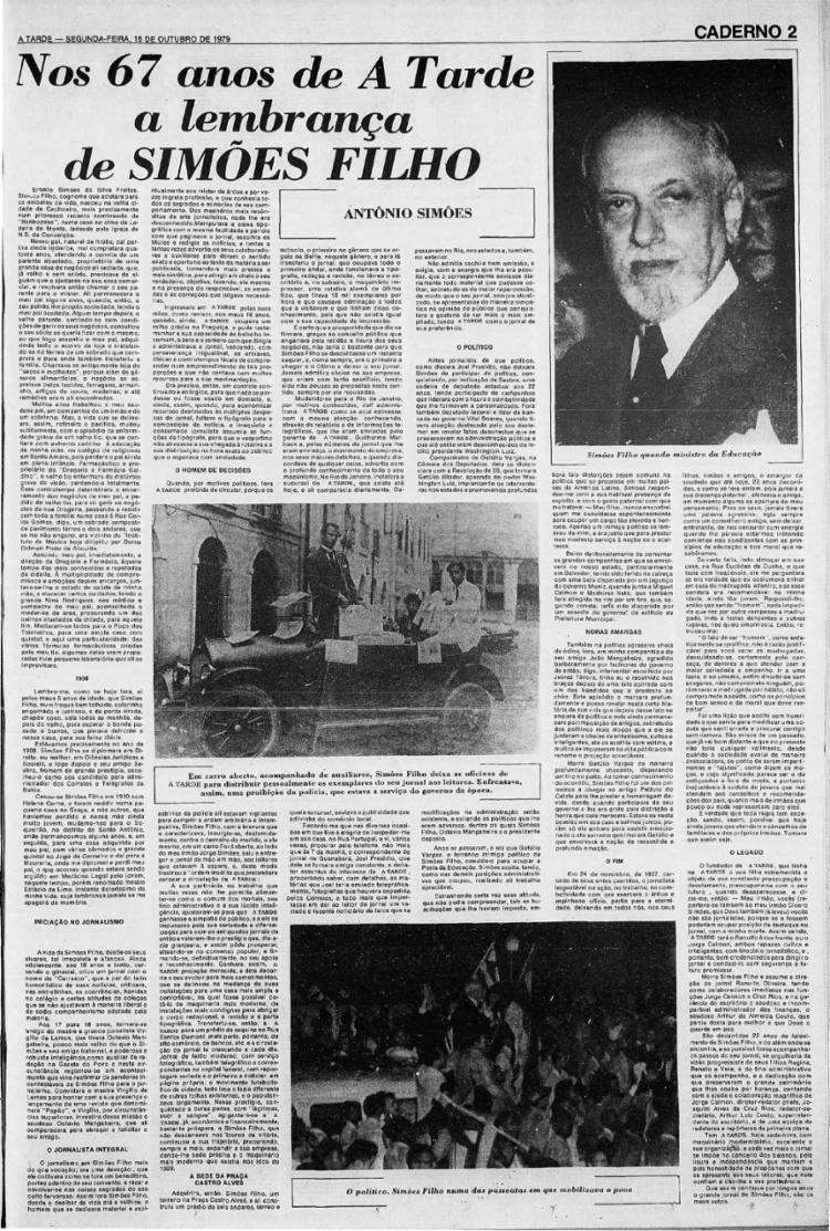 Imagem ilustrativa da imagem A TARDE Memória: Ernesto Simões Filho lança um jornal na condição de jovem à frente do seu tempo