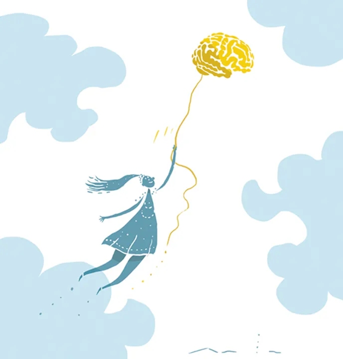 "Sentada no parapeito da janela, eu avistava as nuvens e imaginava estar num avião, voando por aí" | Arte: Bruno Aziz