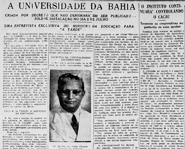 Imagem ilustrativa da imagem A TARDE publicou com exclusividade a criação da UFBA