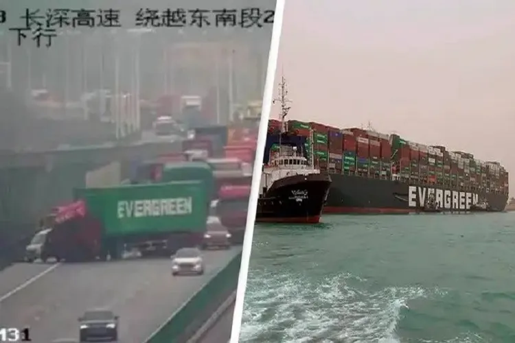 Caminhão é da mesma empresa do navio que está encalhado no Canal de Suez
