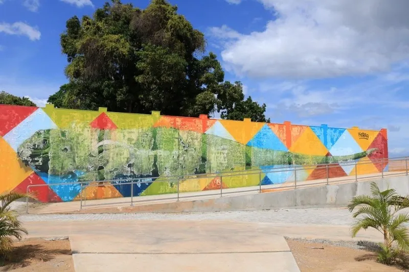 Mural, pintado pelo artista reconhecido internacionalmente, mostra uma iguana gigante em um fundo colorido