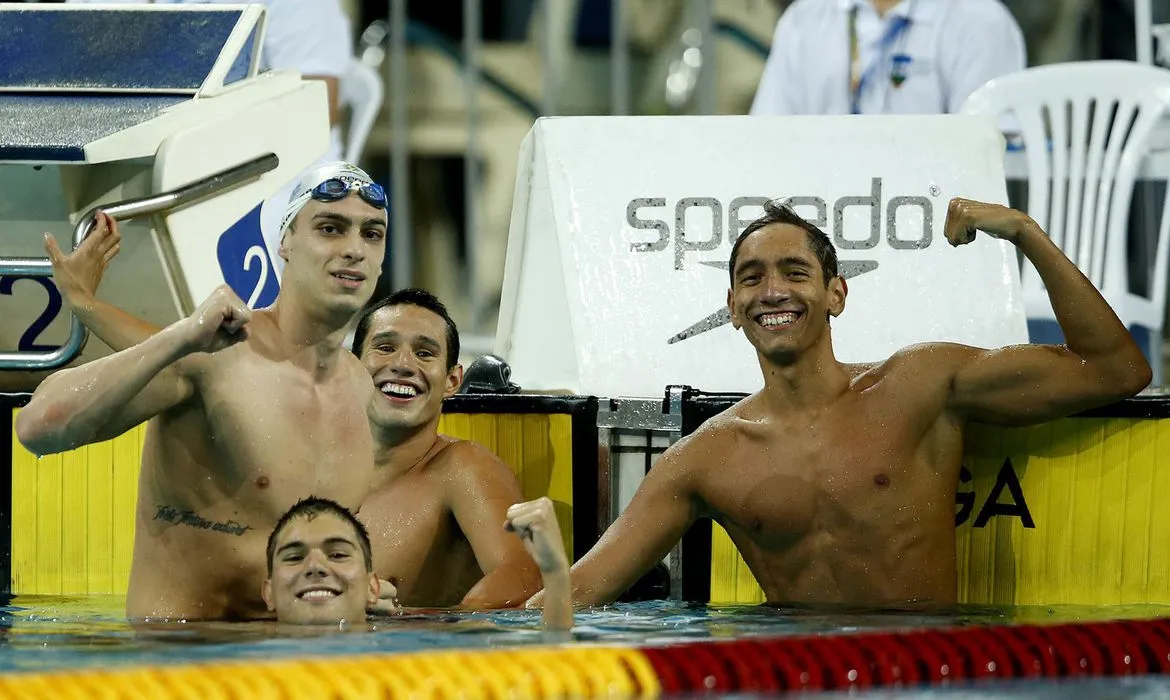 O quarteto brasileiro no revezamento 4 x 200 metros contará com Fernando Scheffer, Breno Correia, Murilo Sartori e Luiz Altamir | Foto: Satiro Sodré | CBDA