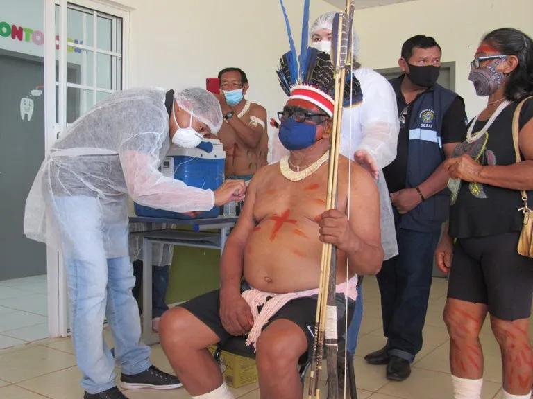 Primeira dose da vacina foi aplicada em 82% dos indígenas | Foto: Divulgação | SESAI-SUS