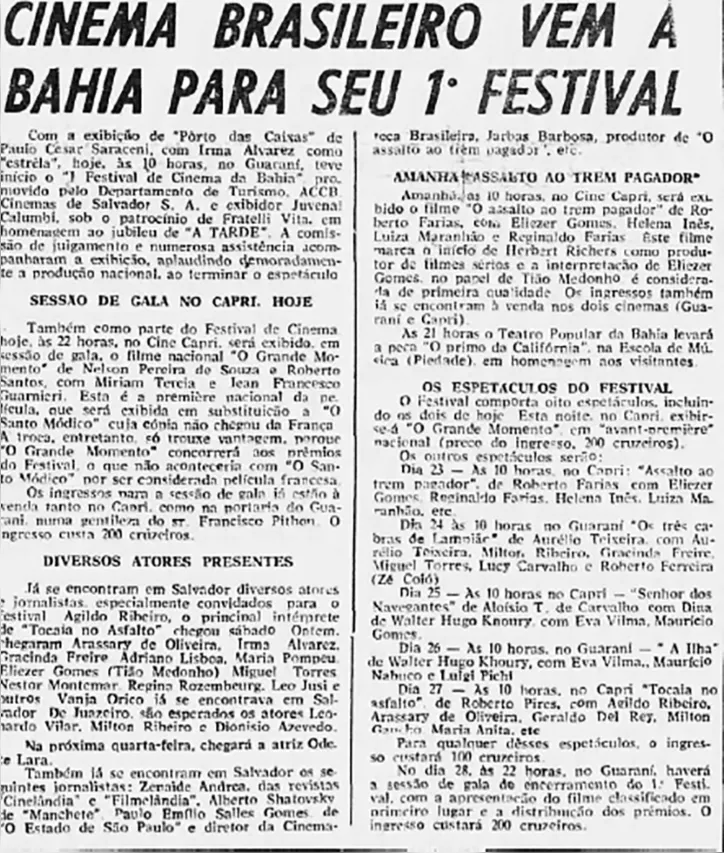 Imagem ilustrativa da imagem Salvador sediou festival que celebrou os 50 anos de A TARDE e Cinema Novo