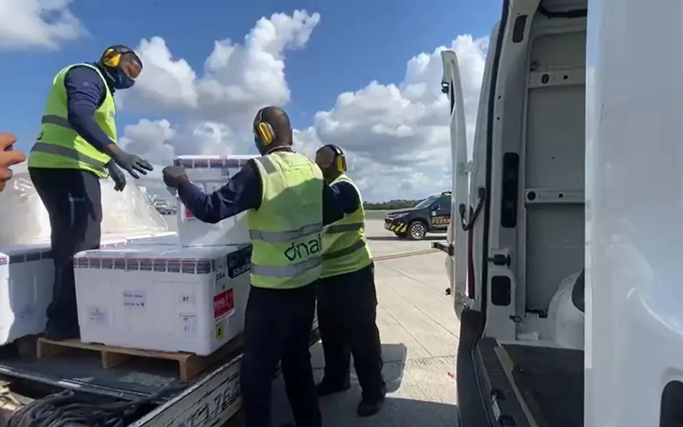 Vacinas chegaram em um avião que pousou no Aeroporto de Salvador às 9h35 | Foto: Divulgação | Sesab