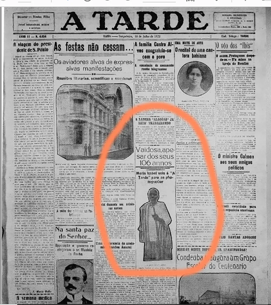 História e fotografia de Maria Izabel foram publicadas na edição de 10 de julho de 1923. Foto: Reprodução | Cedoc A TARDE