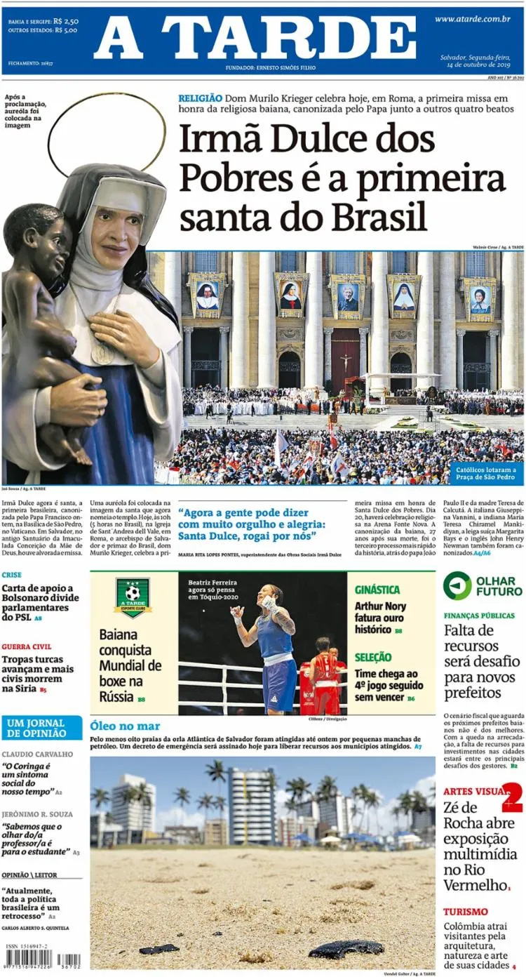 Imagem ilustrativa da imagem Com mais de 100 reportagens, A TARDE registrou o passo a passo da canonização de Irmã Dulce