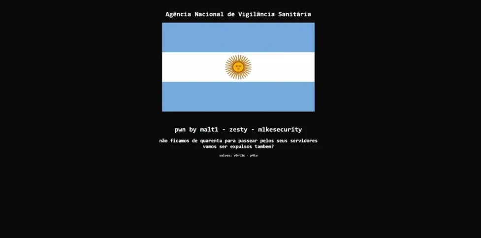 Imagem ilustrativa da imagem Site da Anvisa sofre ataque cibernético e mostra bandeira da Argentina
