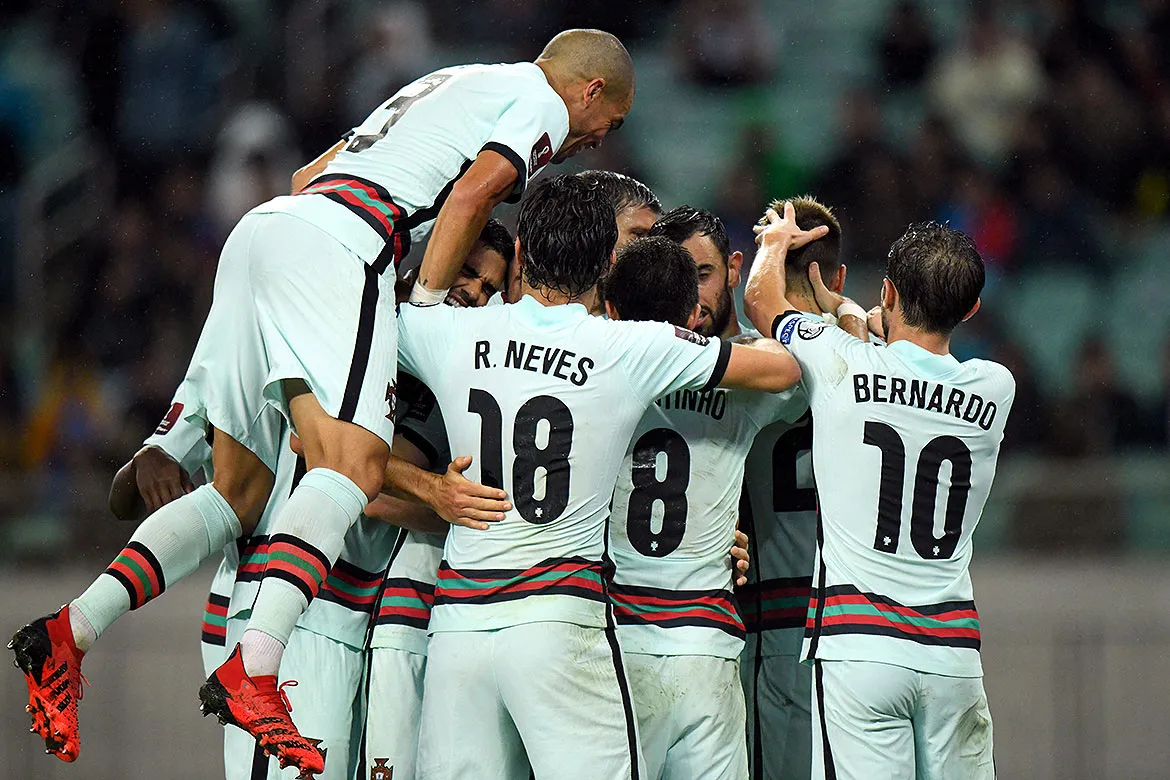 Os gols portugueses foram marcados por Bernardo Silva, André Silva e Diogo Jota | Foto: Tofik Babayev | AFP