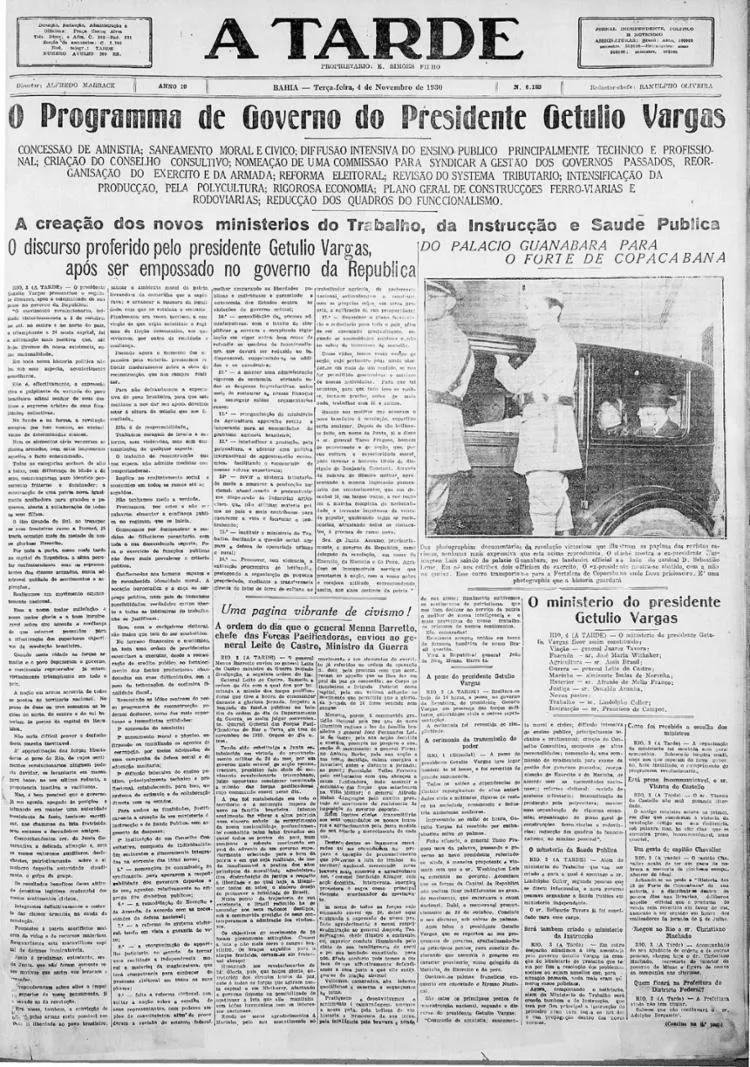 Imagem ilustrativa da imagem A TARDE registrou a posse do primeiro governador indicado de forma indireta após a Revolução de 1930