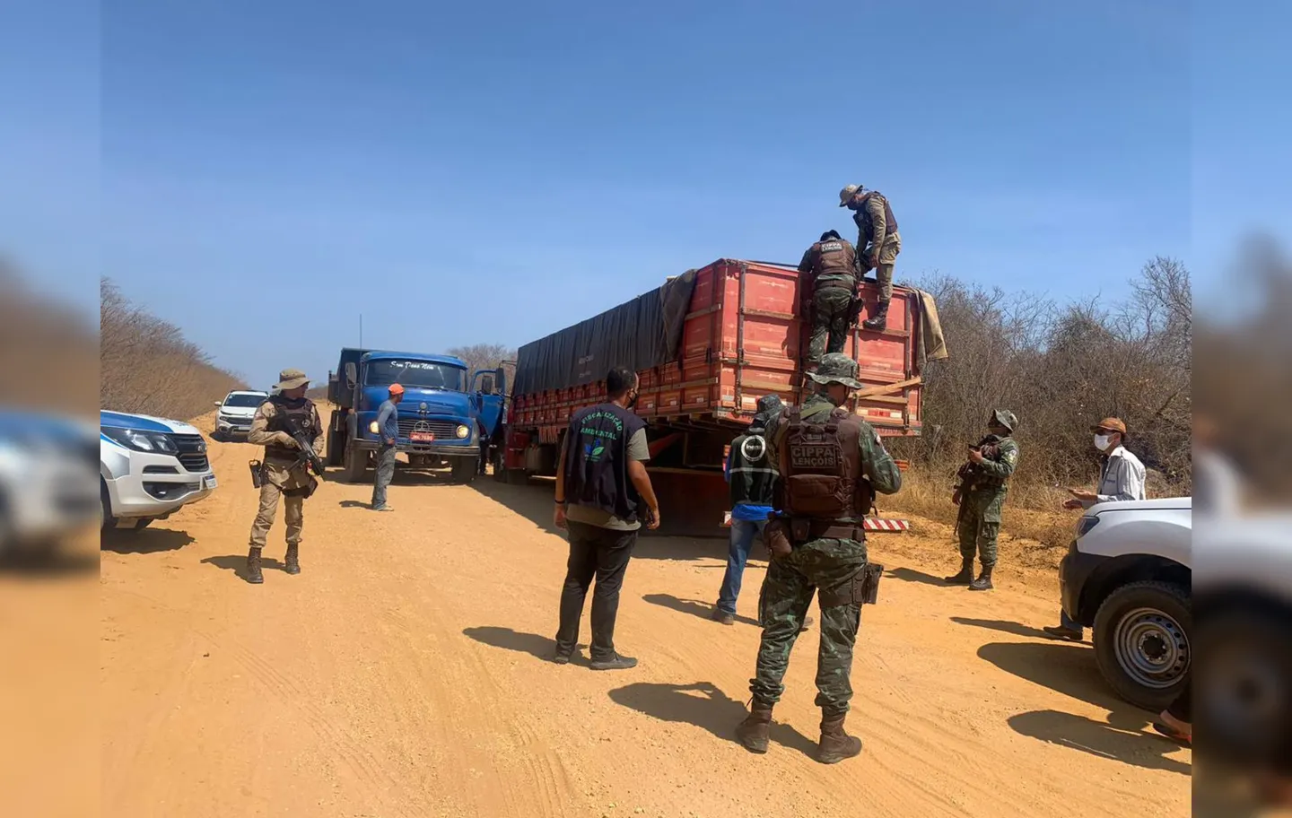 A madeira ilegal foi apreendida e encaminhada para o pátio da Sematur. Já o caminhão foi escoltado para a Delegacia Territorial (DT) de Santa Rita de Cássia | Foto: Divulgação | SSP
