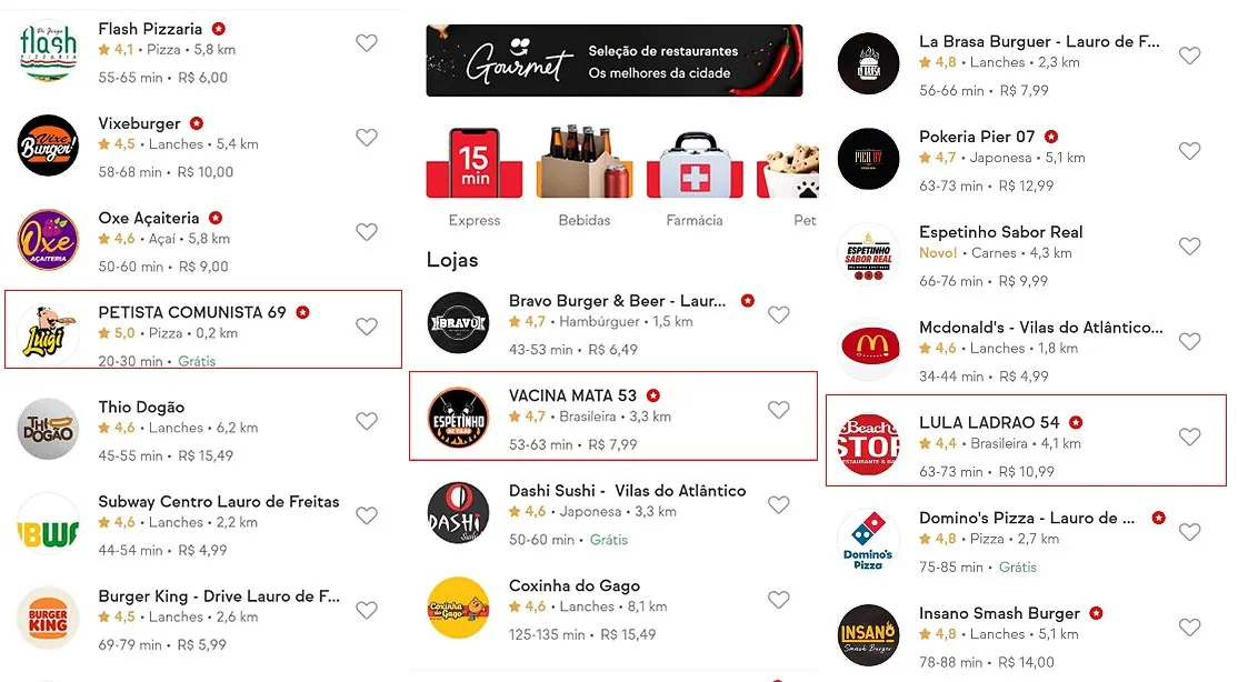 O aplicativo apareceu com nomes como "Bolsonaro 2022", "Lula ladrão", "Petista comunista" e até "Vacina mata" | Foto: Reprodução