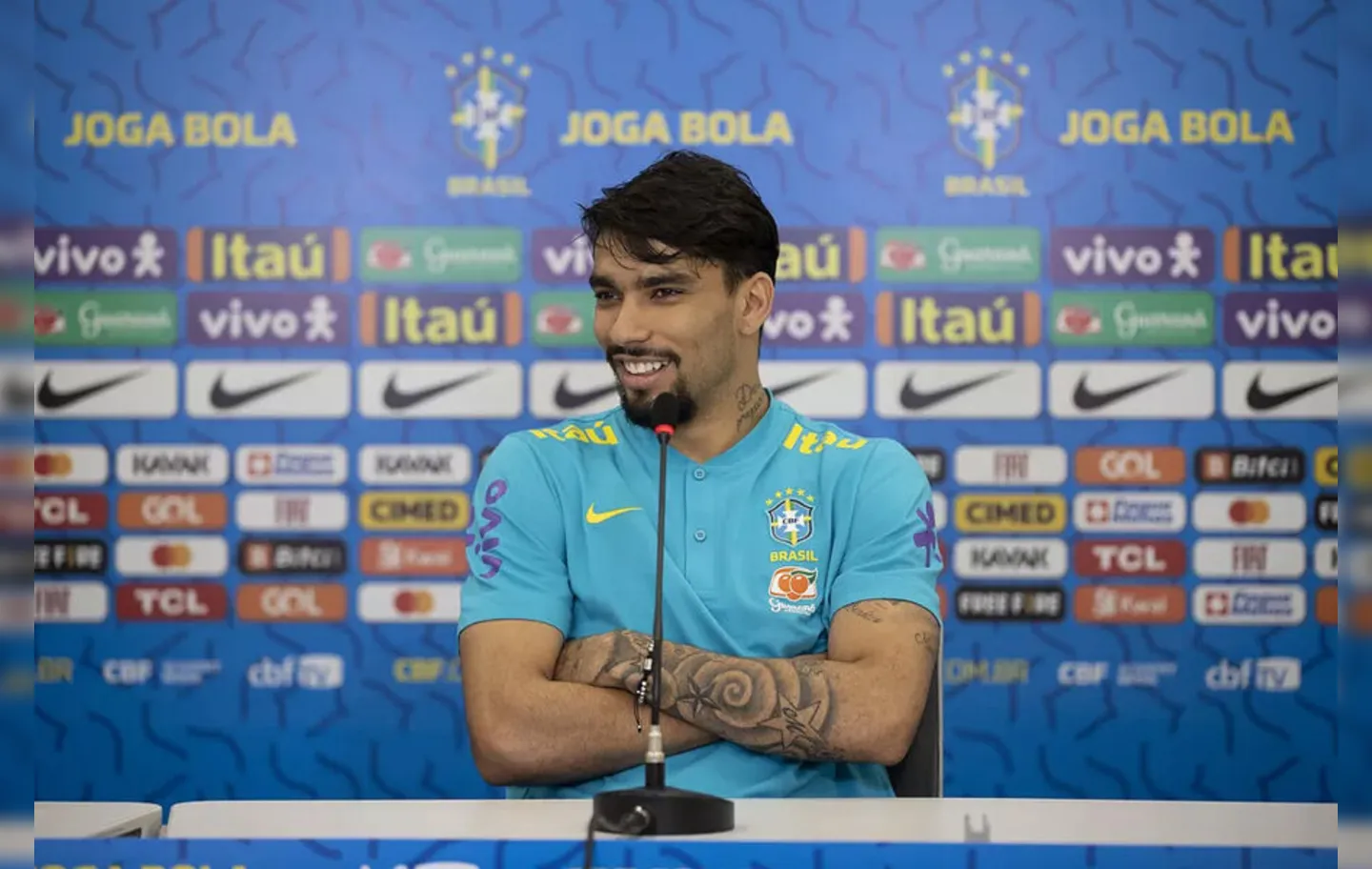Lucas Paquetá, meia do Lyon e da seleção brasileira, durante entrevista coletiva nesta terça-feira, 22