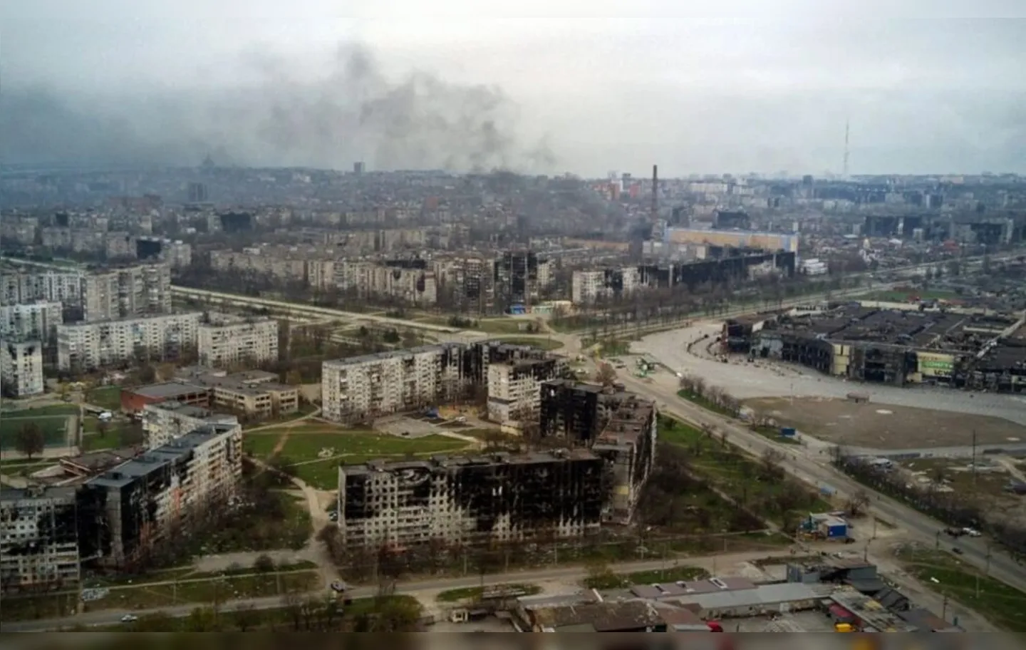 Visão aérea da cidade de Mariupol, na Ucrânia