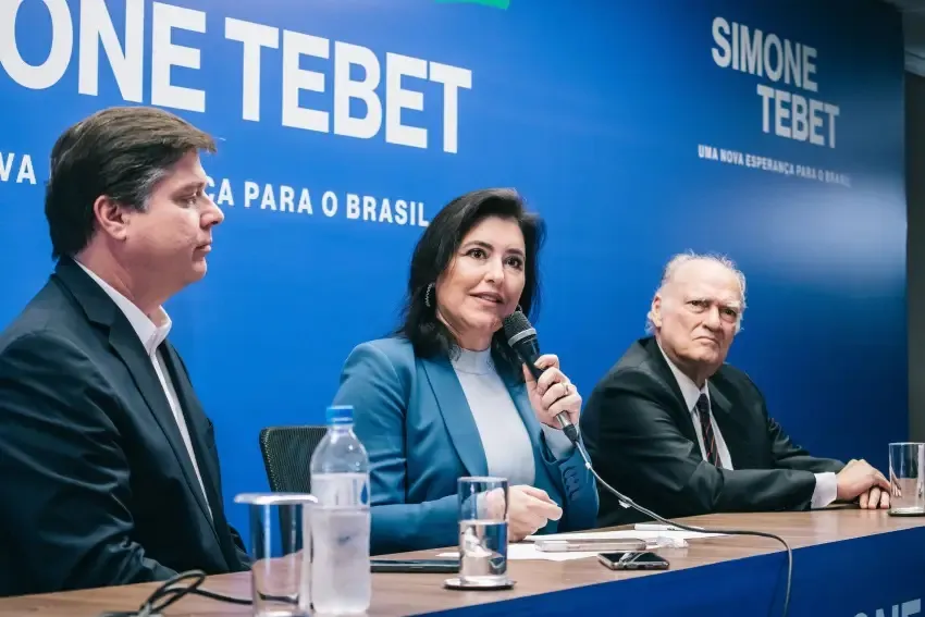 Simone Tebet, durante evento em São Bernardo do Campo nesta sexta-feira, 22