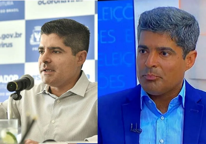 Em entrevista à TV Bahia (à direita), candidato ACM neto aparece com a pele mais escura que antes