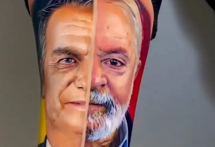 Homem passou por uma sessão de mais de 11 horas para fazer a tatuagem com os adversários nas eleições