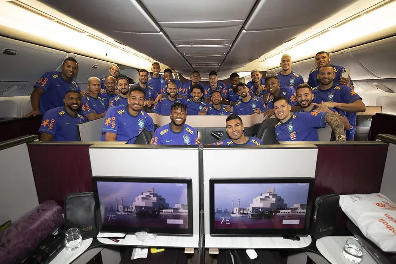 Grupo brasileiro pouco antes do embarque para Doha