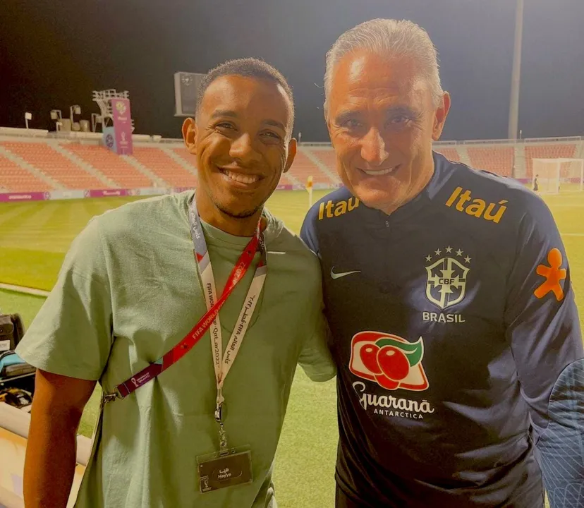 Influenciador Vitor Augusto com o treinador da seleção brasileira, Tite