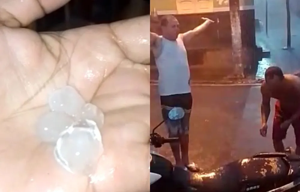 Moradores registram fenômeno raro durante forte chuva no município