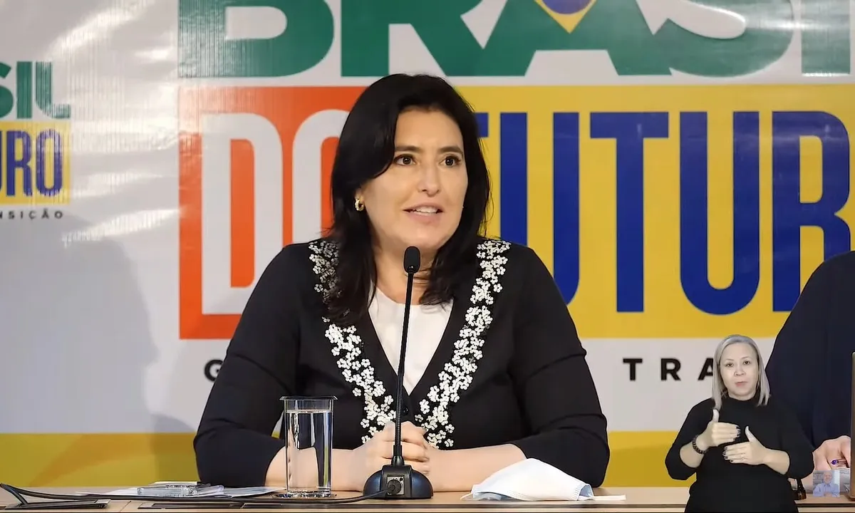 Senadora Simone Tebet durante coletiva do Grupo de Trabalho sobre Desenvolvimento Social e Combate à Fome