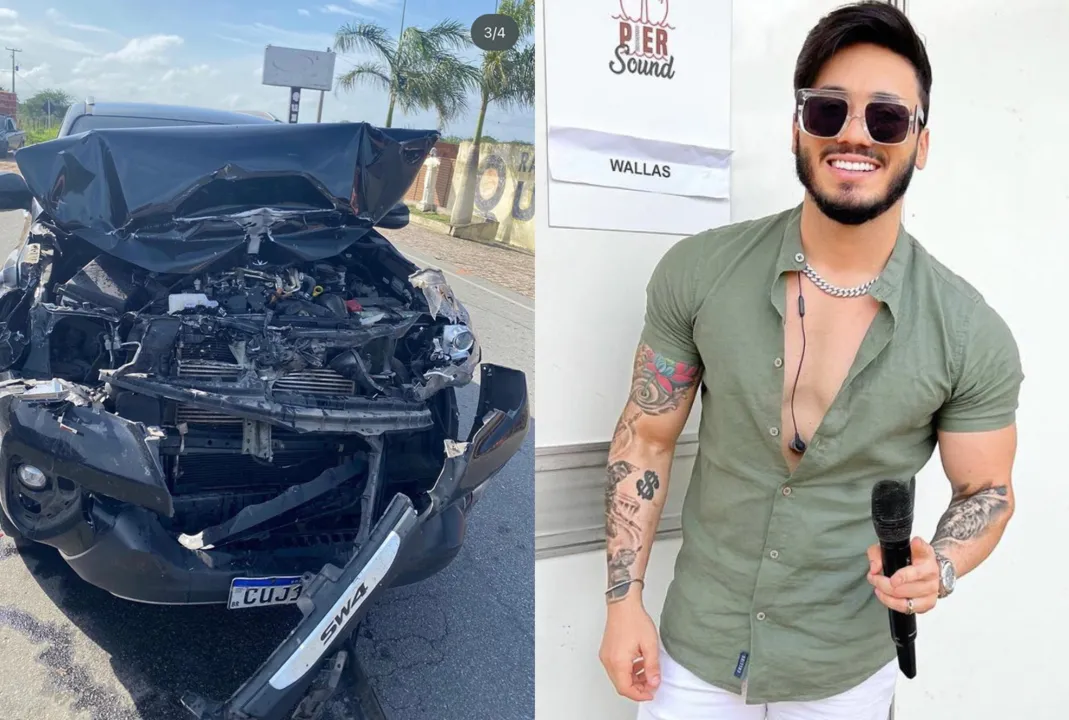 Parte frontal do automóvel ficou destruída