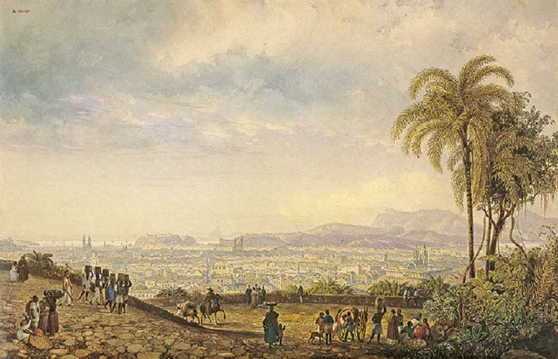 Panorama da cidade do Rio de Janeiro, visto do Terraço do Morro da Conceição, aquarela sobre lápis, Academia das Artes de Viena