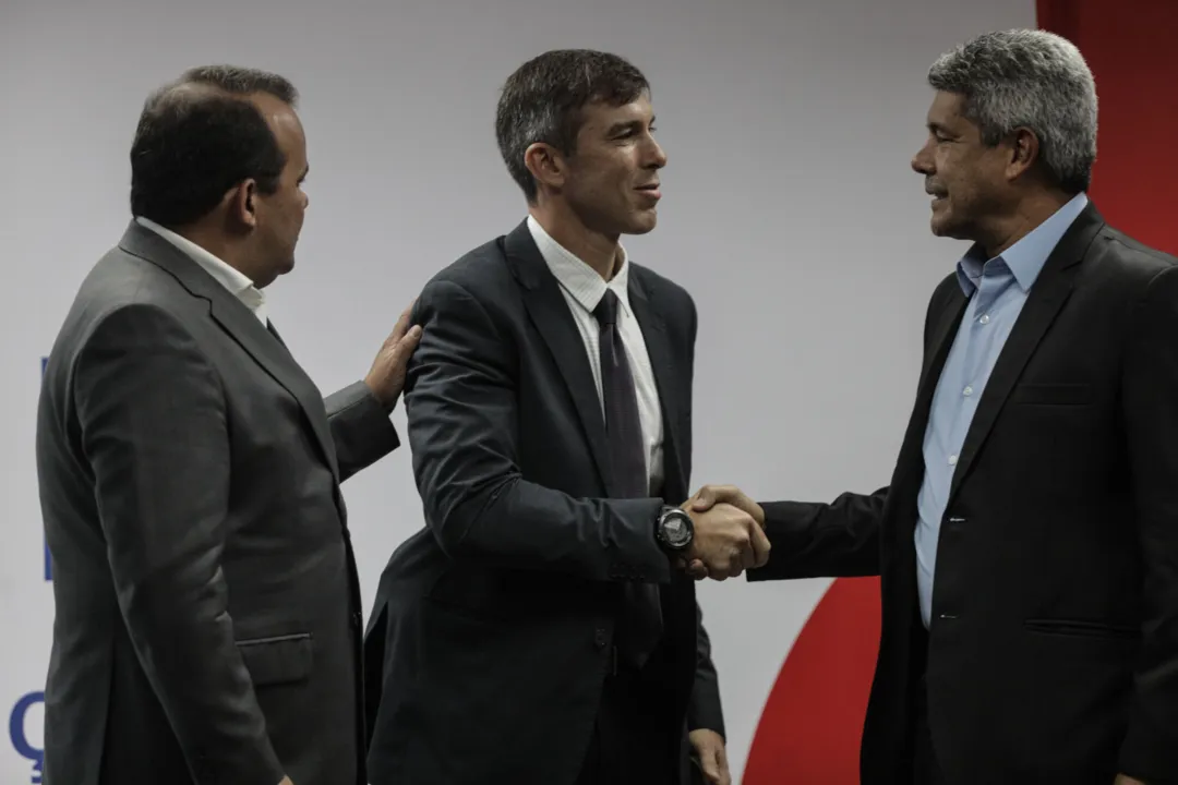 Jerônimo Rodrigues (governador), Geraldo Jr (vice-governador) e Marcelo Werner (sec. de Segurança Pública)