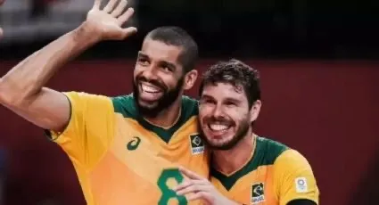 Bruninho e Wallace em ação pela seleção brasileira de vôlei