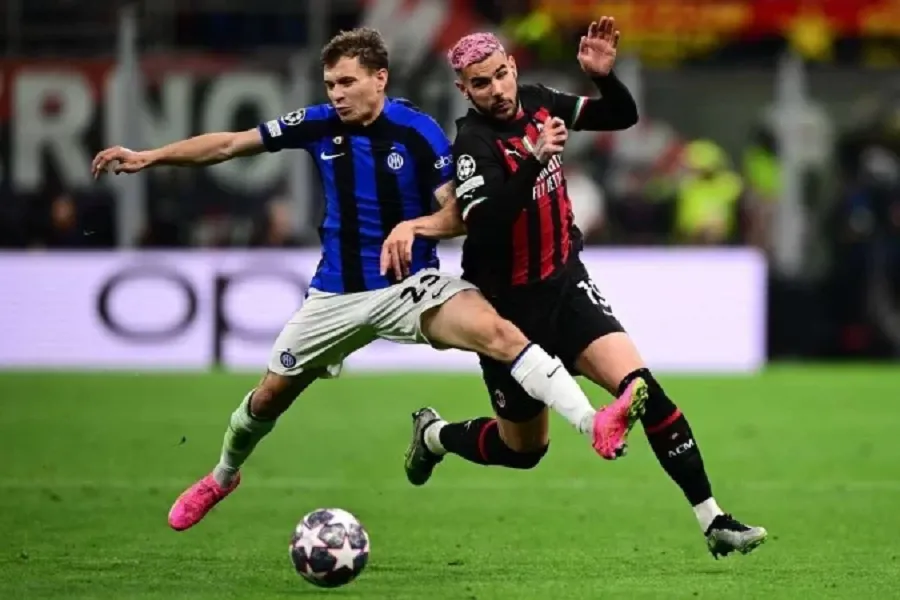 Barella e Theo Hernández no jogo de ida da Champions