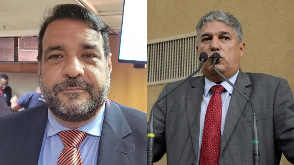 Líder da oposição na Alba, Alan Sanches (União Brasil), e o líder do governo na Casa, Rosenberg Pinto (PT)