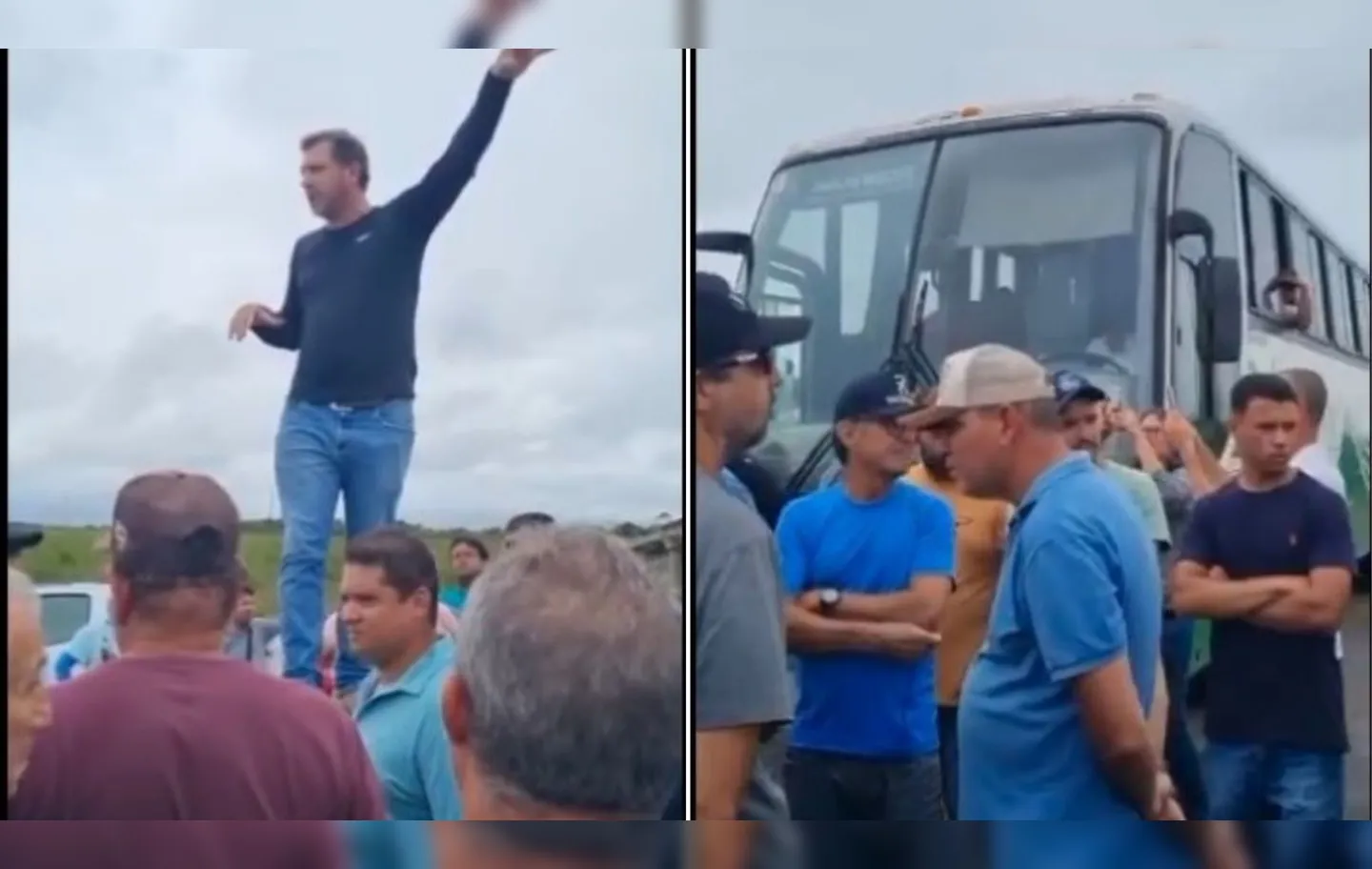 Momento em que fazendeiros impedem chegada de ônibus do MST nas fazendas de Santa Luzia