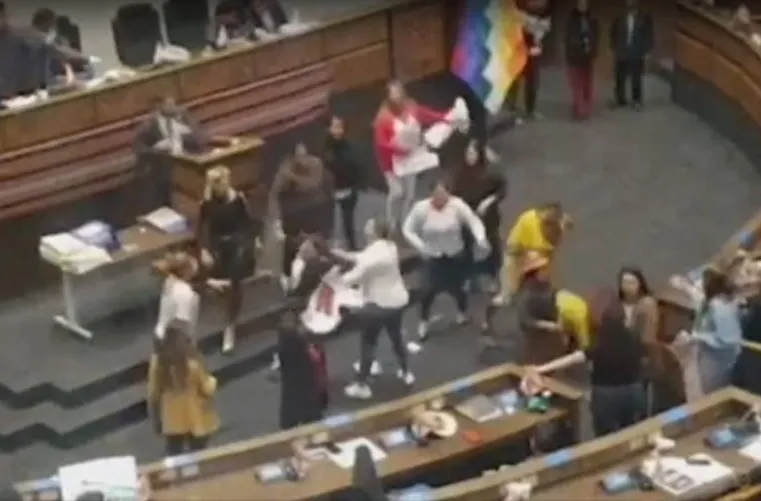 Várias deputadas iniciaram uma luta de vários minutos, com tapas, socos e puxões de cabelo