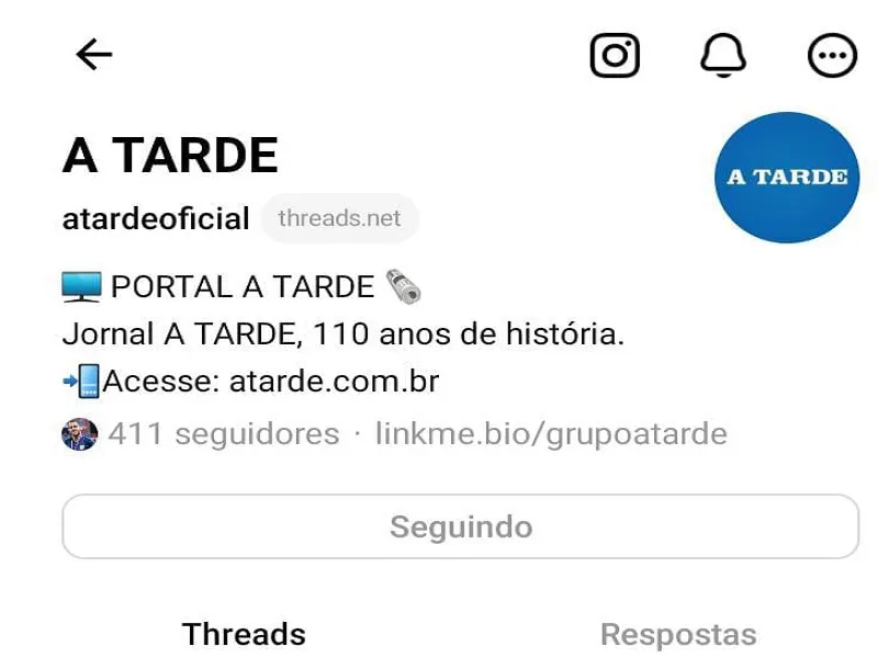 Perfil do A TARDE no Threads