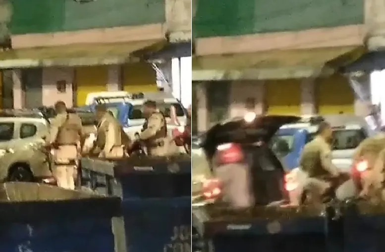 magens mostram viatura da  Polícia Militar prestando socorro