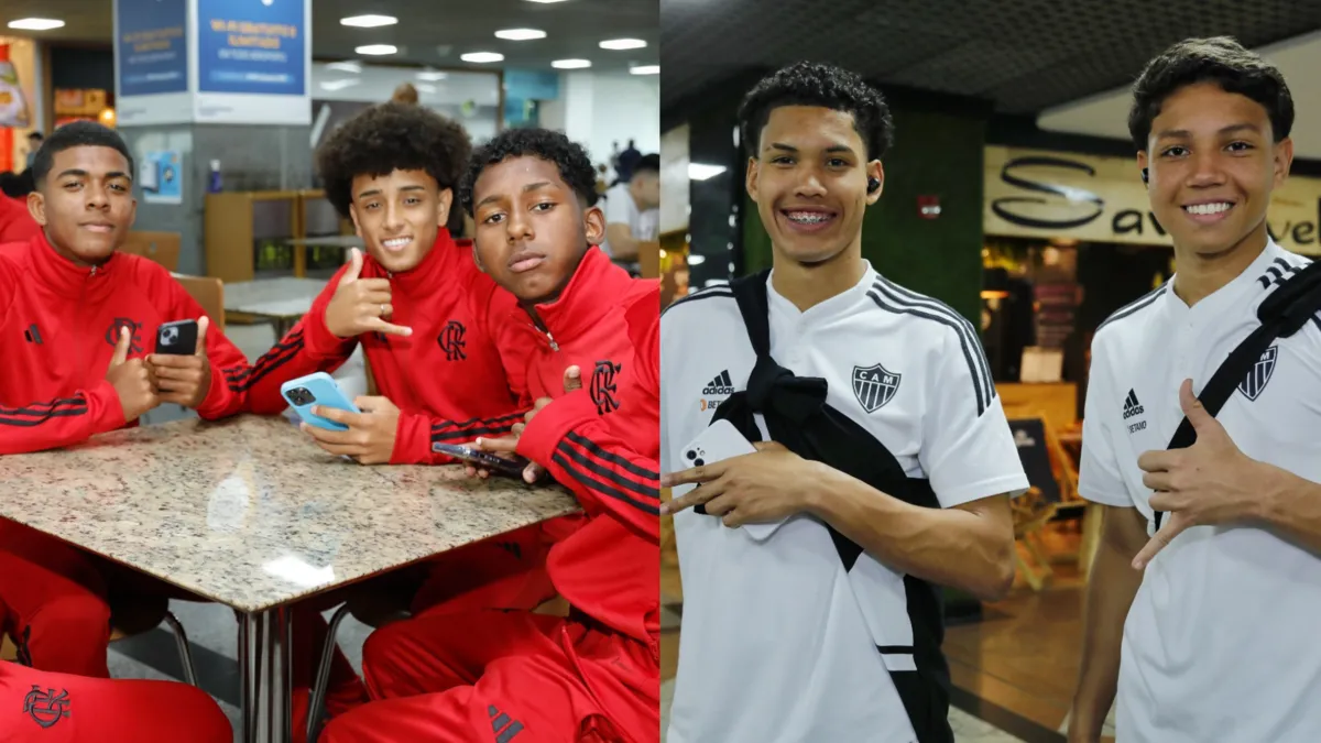 Delegações de Flamengo e Atlético-MG em desembarque no aeroporto de Salvador