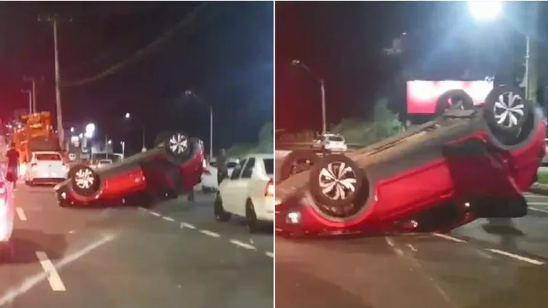 Imagem ilustrativa da imagem Vídeo: dois carros capotam em acidente na Avenida Paralela