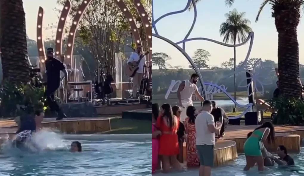 Fã caiu na piscina e quase se afogou