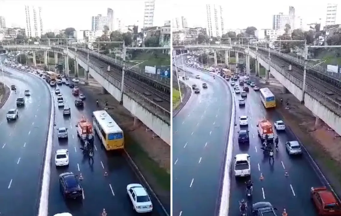 Por causa do acidente, há ocorrência de óleo na pista