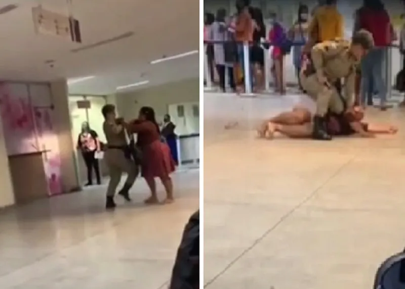 Mulher aparece levando 'rasteira' de policial militar dentro do Hospital da Miulher