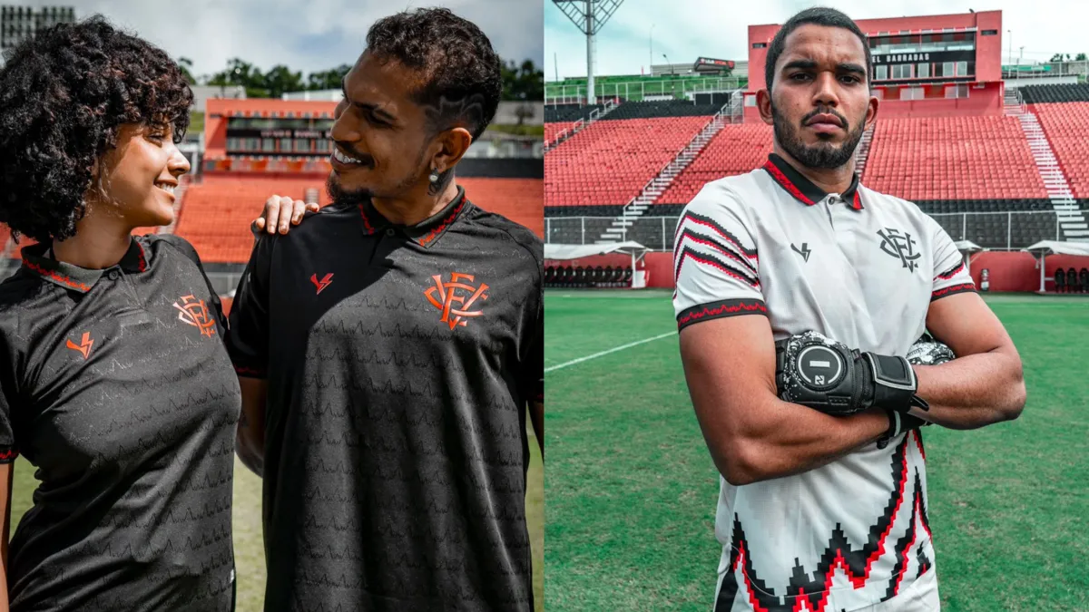 Camisa preta, dos jogadores de linha; e a bege, dos goleiros